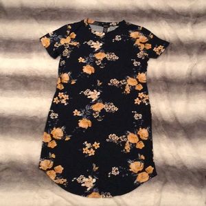 Large Navy And Yellow Floral T Shirt Dress